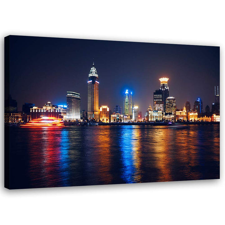 Leinwandbild XXL Stadt bei Nacht Wandbild Kunst mehrfarbig 120x80 cm Leinwandbild 120x80 cm mehrfarb