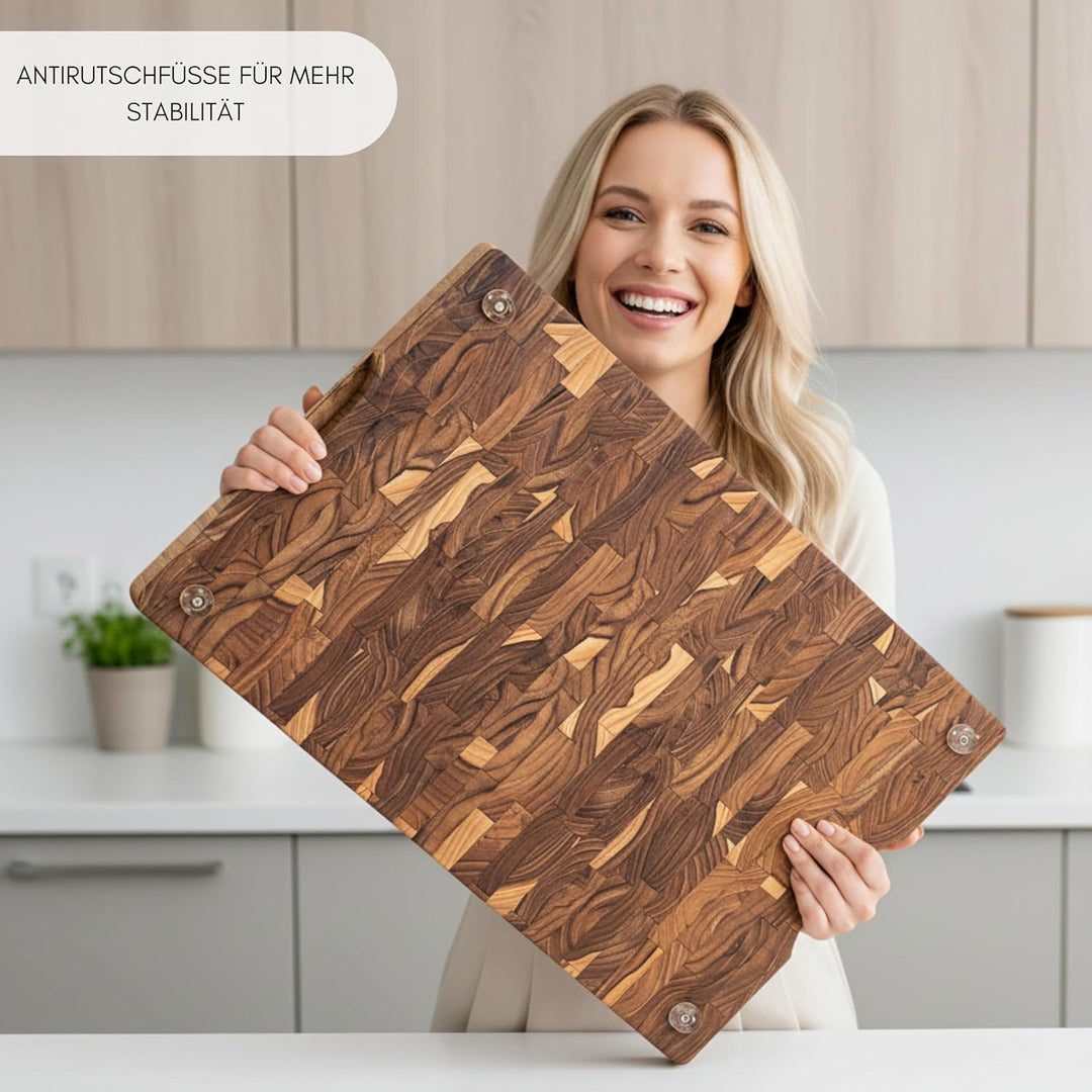 Erreke Schneidebrett Holz, Schneidebrett Holz Gross, End Grain Teakholz 58cm Lang, Dicke 3.2 cm, Ant