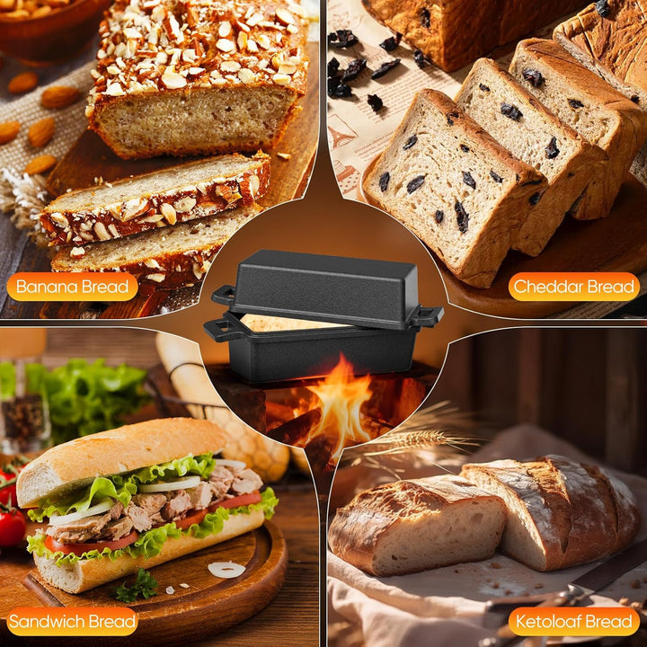 Brotbackform aus Gusseisen – 32cm Gusseisen Topf Brot backen mit Deckel, rechteckiger Brotbacktopf,