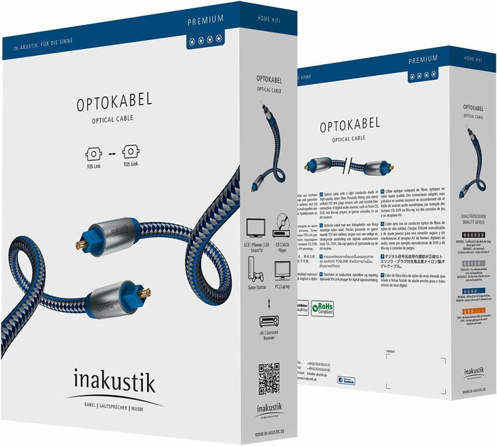 inakustik – 0041205 – Premium Optokabel | Für die Übertragung digitaler Audiosignale | 5m in Blau |