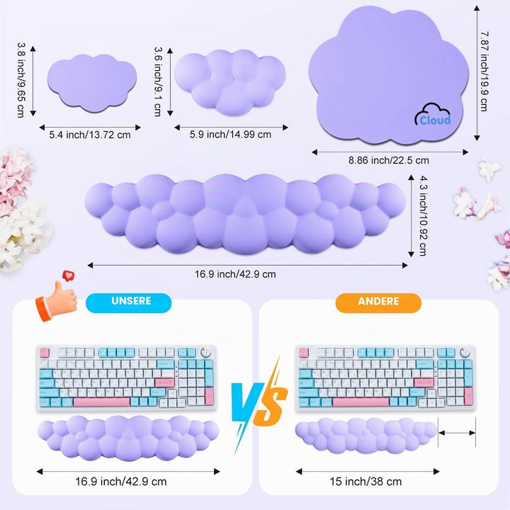 JIKIOU Cloud Handgelenkauflage Tastatur aus Leder mit rutschfester PU-Basis, bequemer Memory-Schaum