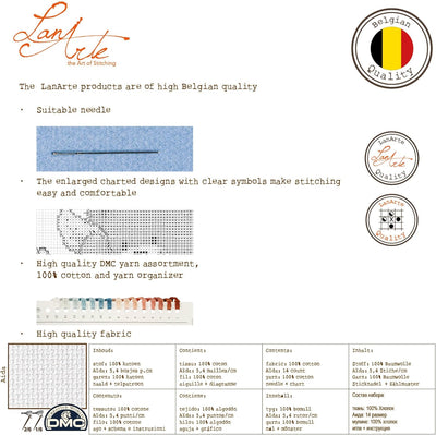 LANARTE PN Zählmusterpackung Blaue Vögel Aida Kreuzstichpackung, Baumwolle, Mehrfarbig, 29 x 39 x 0.