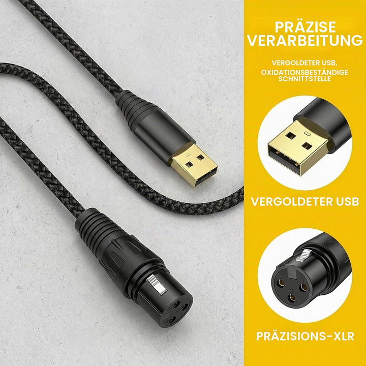 XLR auf USB Mikrofonkabel 1,5 m mit Integriertem DAC, Profi Adapter für Aufnahmen und Streaming, Plu