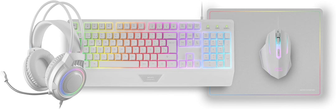 Mars Gaming MCP124PRO, Spanisch, Gaming-Combo 4in1, RGB H-Mech-Tastatur mit Handballenauflage, RGB-M