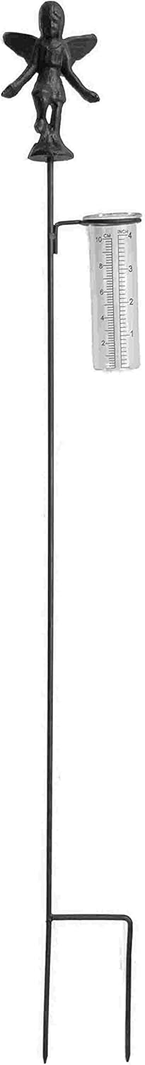 Metall Stecker. Elfe mit REGENMESSER. Niederschlaggsmesser. Gusseisen Fee, antik-schwarz ca 90 cm. N