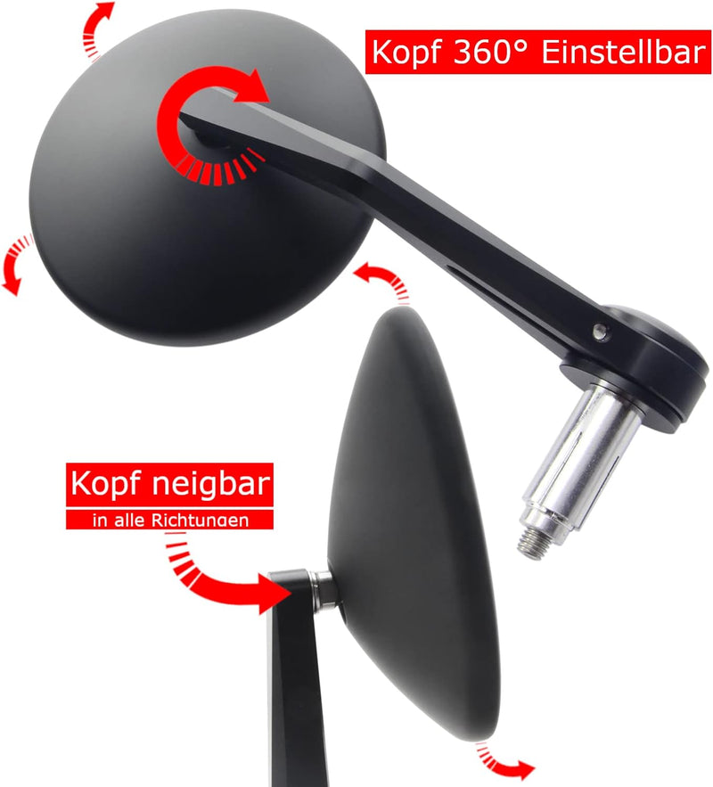 Area1 Styling Set - Motorrad Lenkerenden Spiegel Set e-geprüft + Gewindeabdeckung + Lenkergriffe. Ko