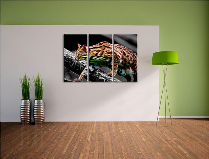 Dark stolzierende kleine Marmorkatze schwarz/weiss Deluxe 3-Teiler Leinwandbild 120x80 Bild auf Lein