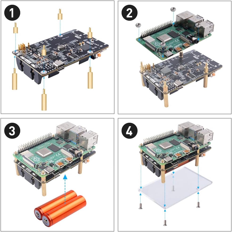 GeeekPi Raspberry Pi UPS V5 Netzteil, unterbrechungsfreie USV HAT, unterstützt 18650 Akkuladegerät P