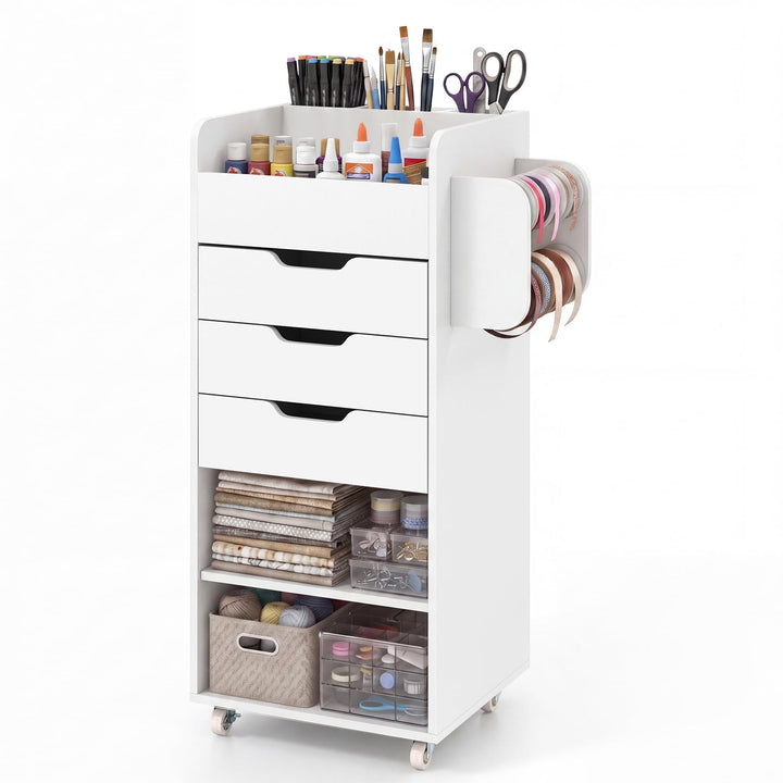 COSTWAY Rollcontainer mit 3 Schubladen, Rollwagen auf Rollen (Weiss), Weiss
