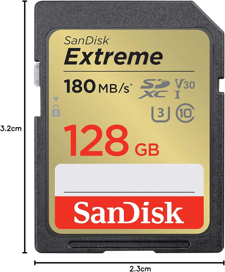 SanDisk Extreme SDXC UHS-I Speicherkarte 128 GB (V30, 180 MB/s Übertragung, U3, 4K UHD Videos, SanDi