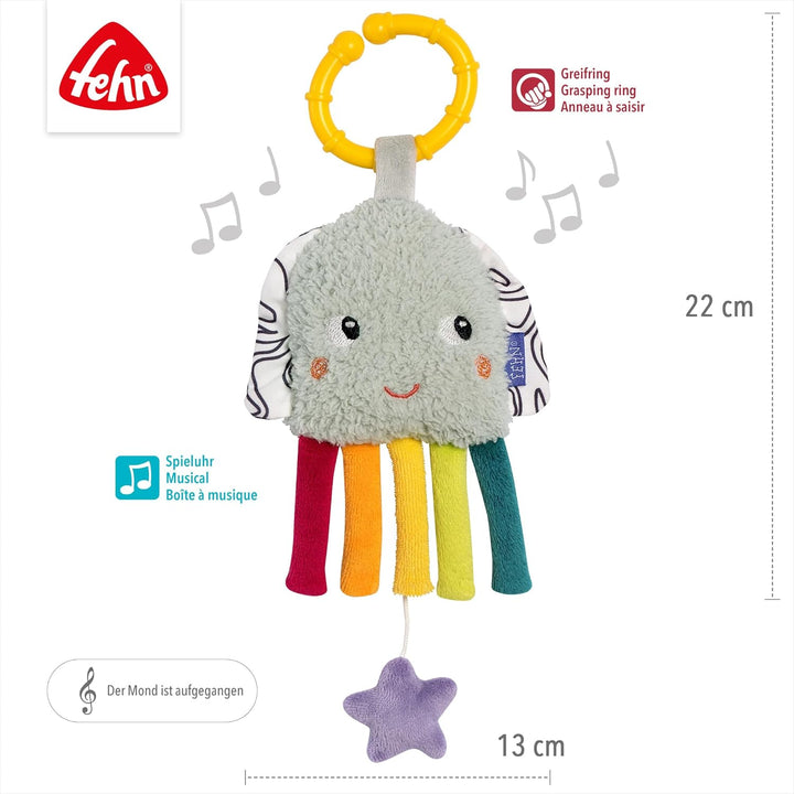 Fehn Mini-Spieluhr Tintenfisch – Kuscheltier & Einschlafhilfe mit herausnehmbarem Spielwerk - Melodi