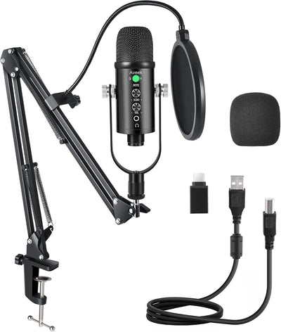 Aveek USB-Mikrofon, Kondensator-Aufnahme, Laptop, PC, Gaming-Mikrofon, Podcast-Mikrofon, Kit für Str