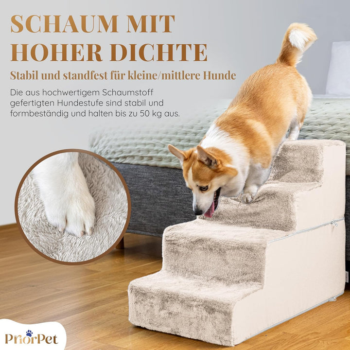 Hundetreppe für Bett - 4 Stufen Hunderampe 58cm hoch - Schaumstoff Hundetreppe für kleine Hunde - Si
