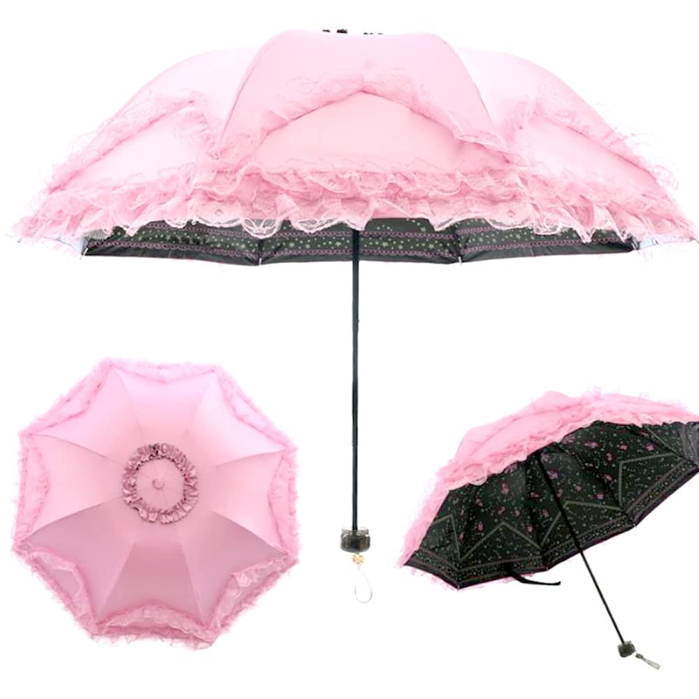 WANLIAN Prinzessin Spitze Vintage Spitze UV Sonnenschirm Faltbarer 3D Blume Stickerei Regenschirm 3
