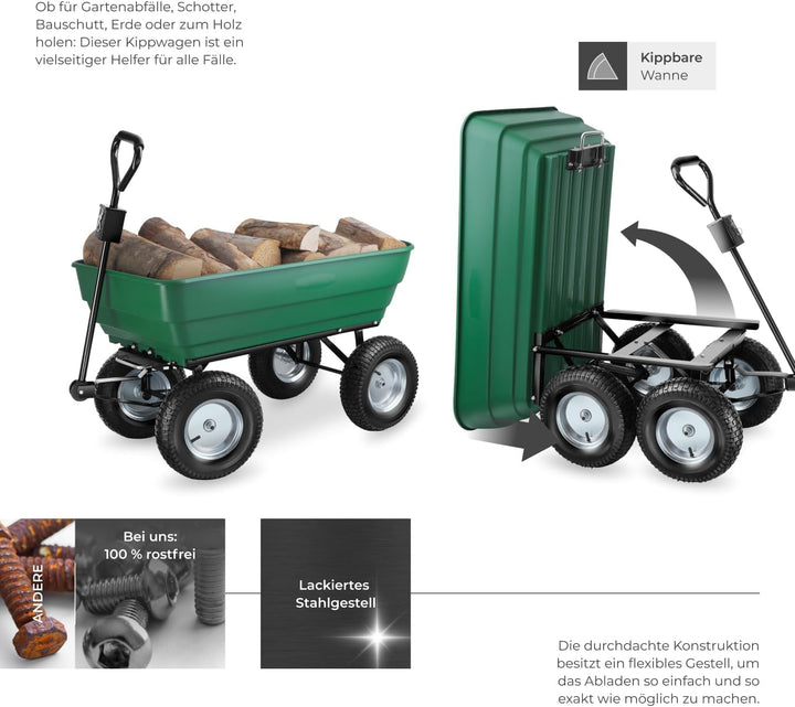 tectake® Bollerwagen, Handwagen, Transporter mit Kippfunktion, Rollwagen mit Lenkachse, Trolley, als