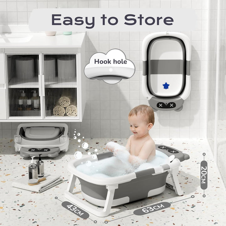 COOSEYA Baby Badewanne für 0-18 Monate, Faltbare Babybadewanne mit Weichem Polster und Temperaturemp