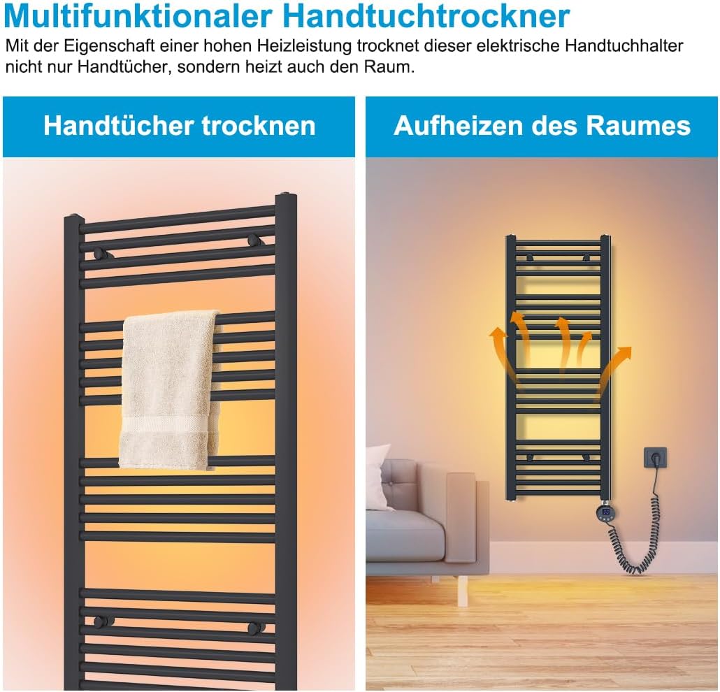 Heilmetz Badheizkörper Elektrisch 140x60cm Badheizkörper Elektrisch mit Thermostat+Timer-Funktion Ge