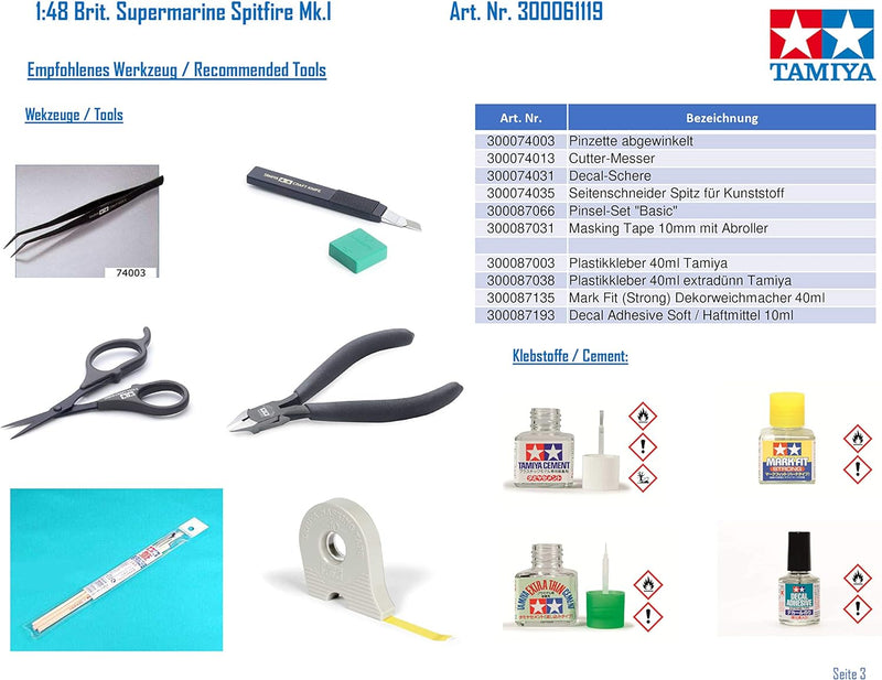 TAMIYA 61119 - 1:48 Britische Supermarine Spitfire Mk.I, Modellbau, Plastik Bausatz, Hobby, Basteln,