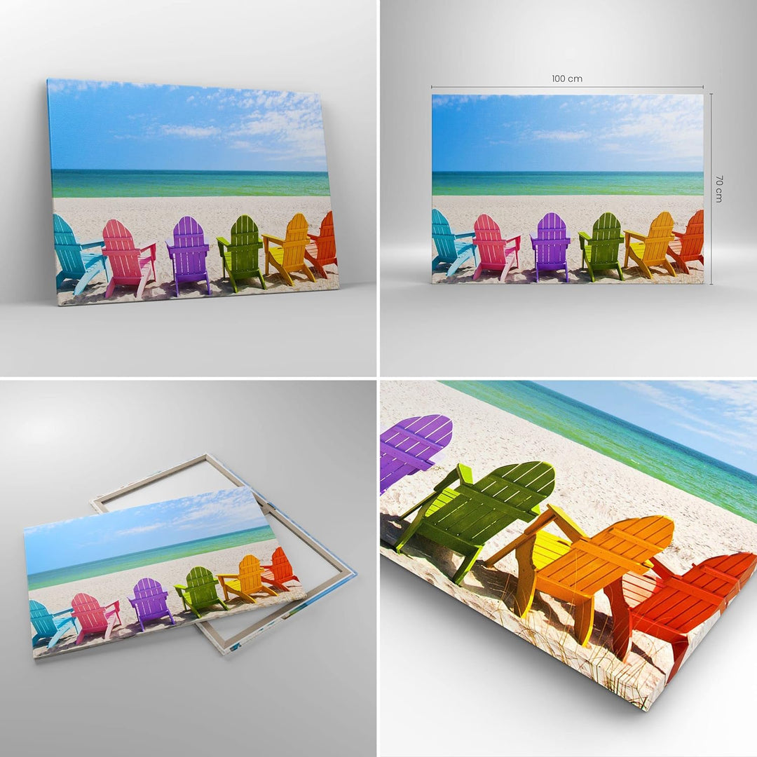 Bilder auf Leinwand 100x70cm Leinwandbild Sunbed ufer florida Sommer Gross Wanddeko Bild Schlafzimme