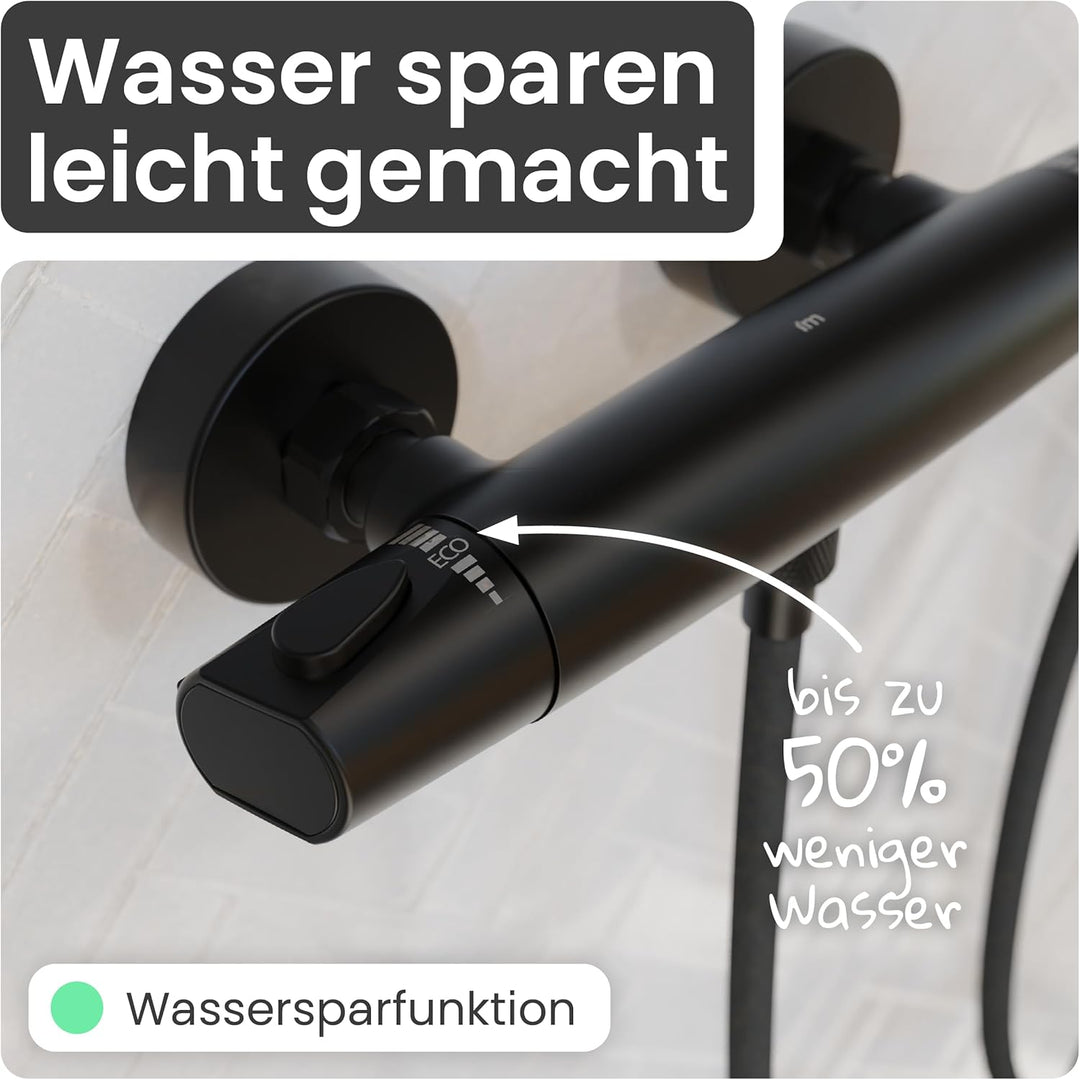 instmaier Beatrice | Duscharmatur mit Thermostat | Schwarz matt | Duschthermostat für Badewanne und