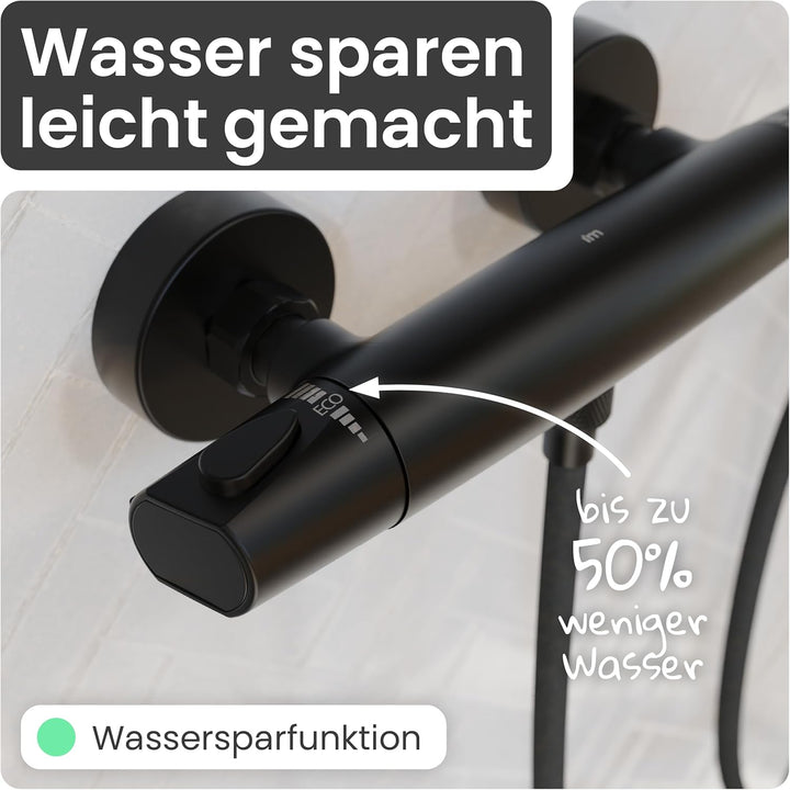 instmaier Beatrice | Duscharmatur mit Thermostat | Schwarz matt | Duschthermostat für Badewanne und
