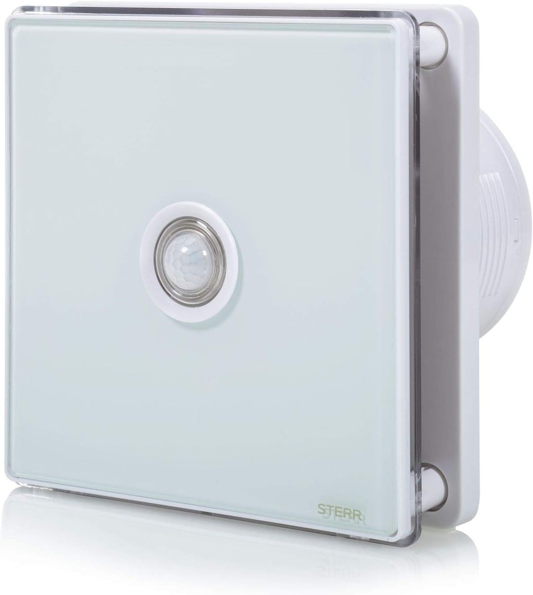 STERR Weisser Badlüfter 100 mm mit LED + PIR - Badezimmerventilator - Glasfront - Modernes Aussehen