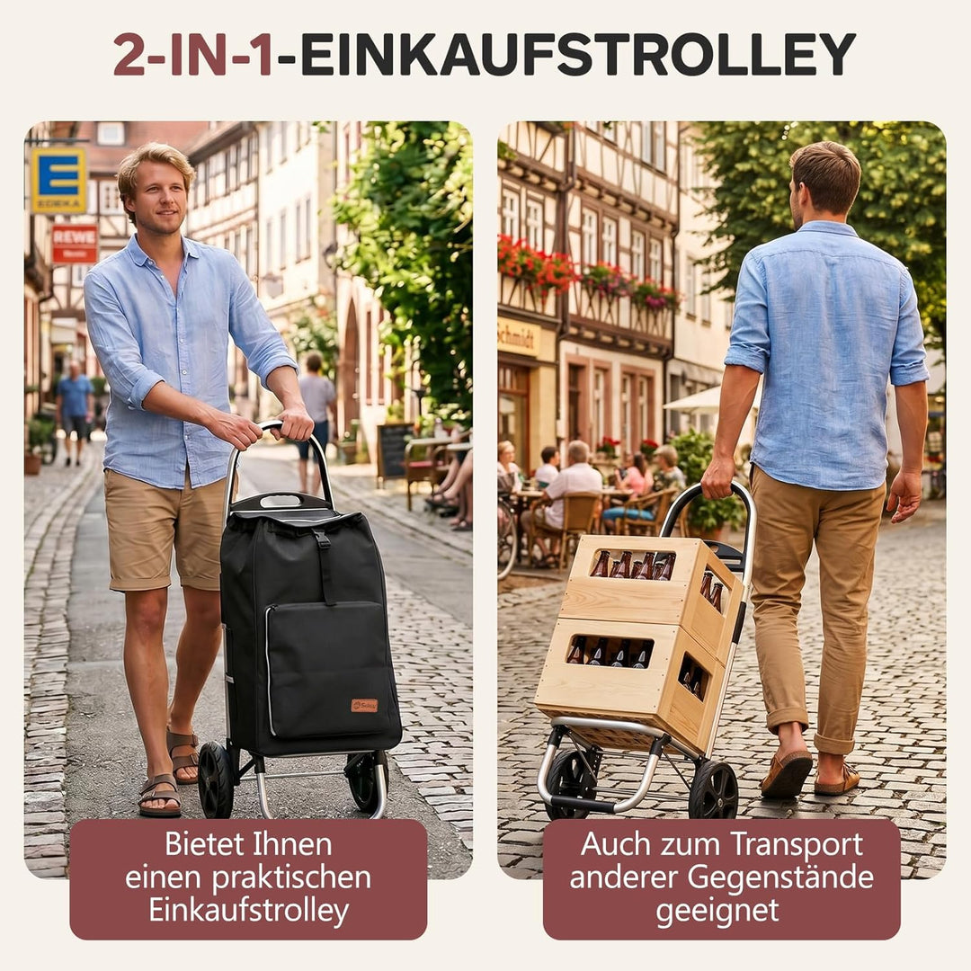 Sekey Einkaufstrolley klappbar, 50L Einkaufstasche mit Kühlfach, Aluminiumrahmen, Faltbarer Einkaufs