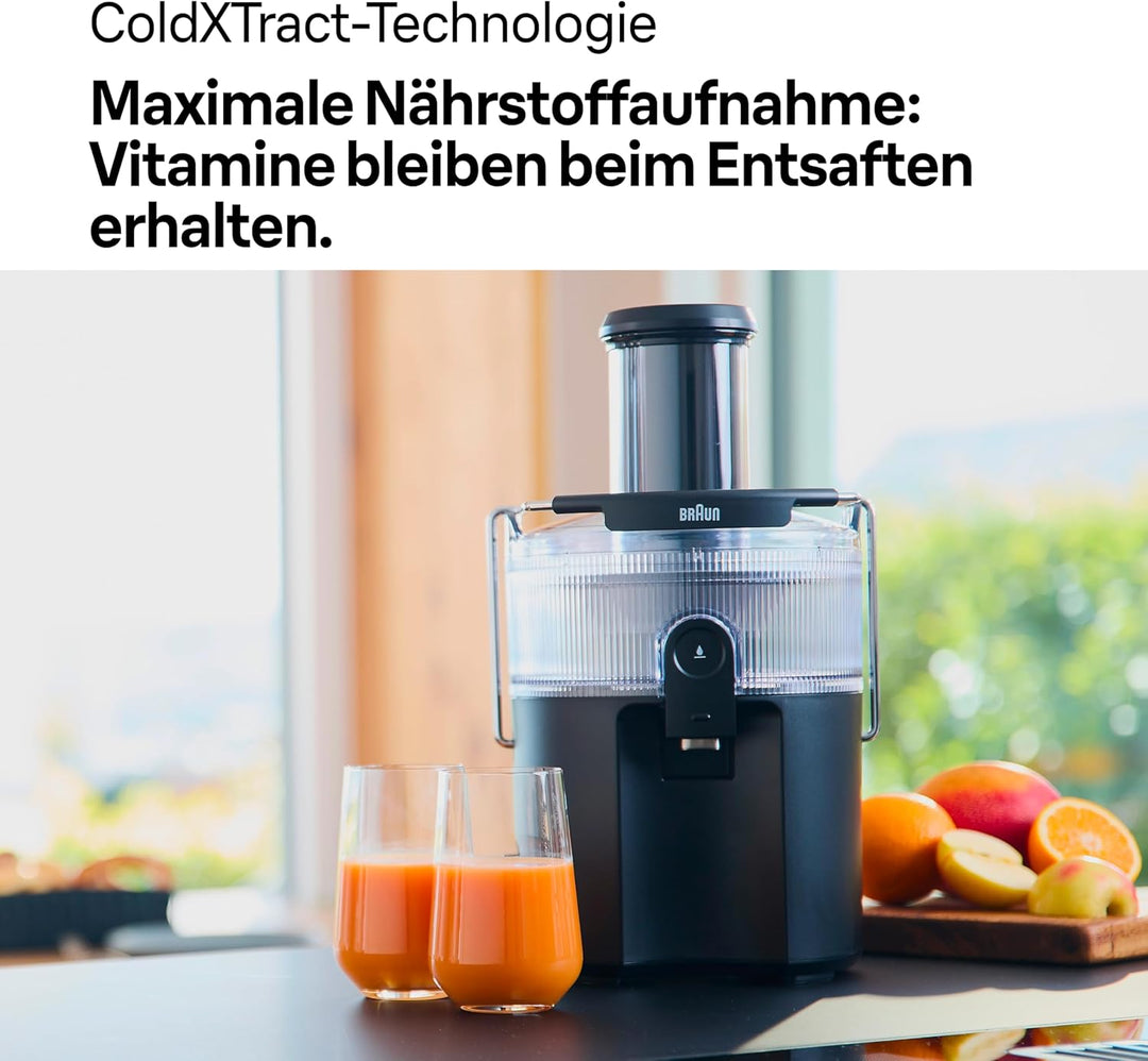 Braun MultiJuice 5 SJ500, Zentrifugalentsafter mit ColdXtract-Technologie, 75 mm Einfüllöffnung, 1,5
