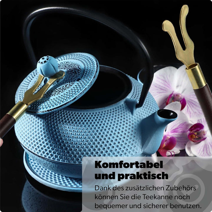 KADAX Japanische Teekanne, 850ml Gusseiserner Kessel, ⌀15cm Kanne mit Netzfilter und robustem Griff,