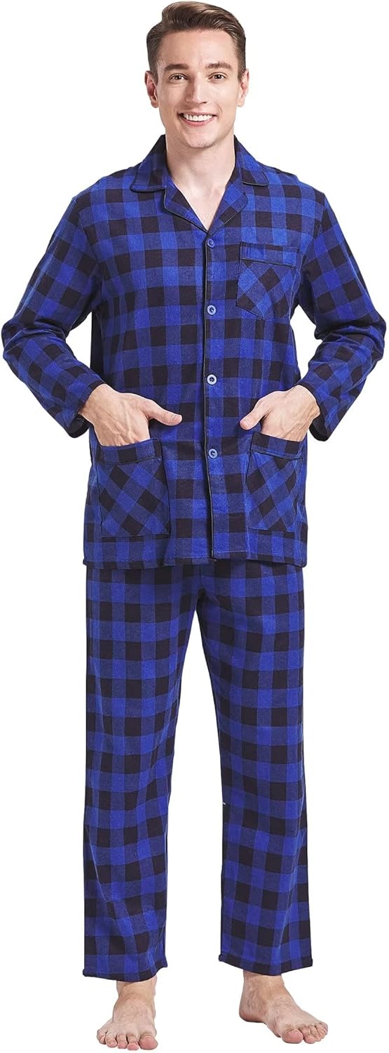 Amaxer 100% Baumwolle Herren Flanell Pyjamas Set Herren Pyjamas Home Fashion Pyjamas Langarm Hosen S