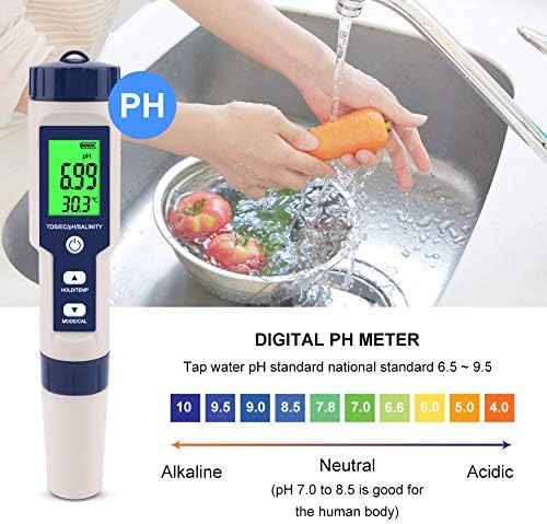 EZ-9909 5 in 1 PH-Messgerät Funktion Wasserqualitäts-Messgerät PH-Salinität EC-Tester mit LCD-Hinter