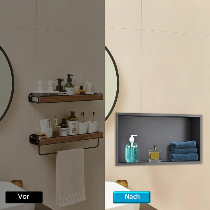 Wandnische Dusche,Wandnische Dusche Edelstahl,Nische Ohne Regal,Duschnische 30 * 60 * 10CM,Grau 30×6