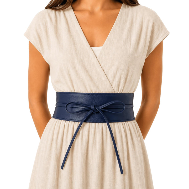 FASHIONGEN - Echtem Rindsleder Vollnarbenleder Obi Gürtel für Damen, Bindgürtel, CASSIANE S-M Blau M