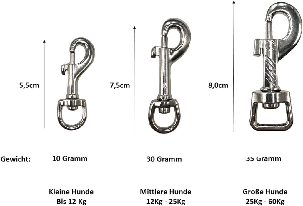 Biothane Hundeleine kleine Hunde/grosse Hunde verstellbar 2m / 2,40m / 2,80m / 3,50m / 5m SILBERNER