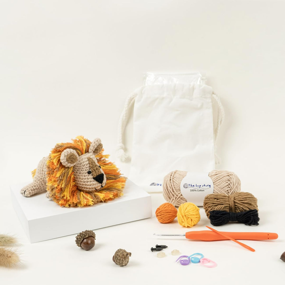 The loop story Häkelset Tiere Löwe Crochet kit mit Video-Kurs (Schritt für Schritt auf English) – Hä
