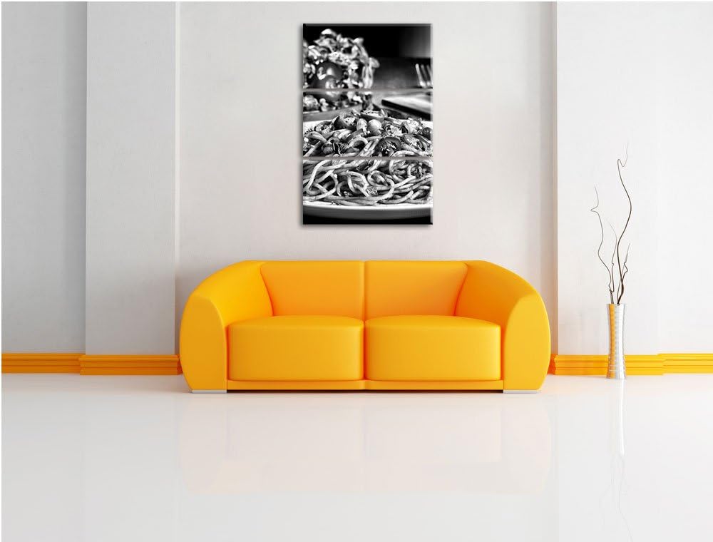 Pixxprint Monocrome, Leckere Spaghetti Italia 3-Teiler Leinwandbild 120x80 Bild auf Leinwand