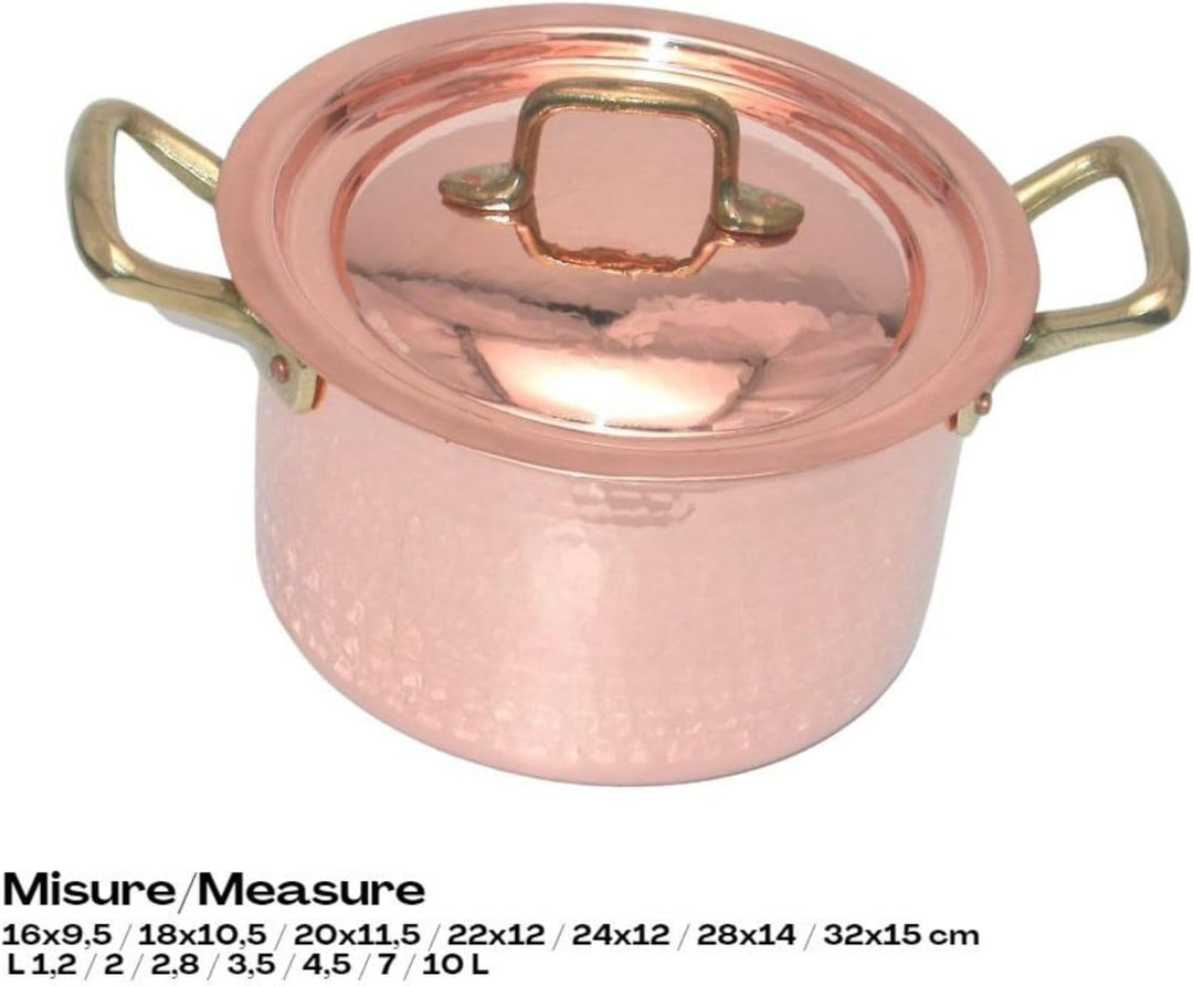 CREARTISTIC 100% Made in Italy – Kupfer Kochtopf mit Deckel - 16 x 9,5 cm – 1,2L - Topf aus verzinnt