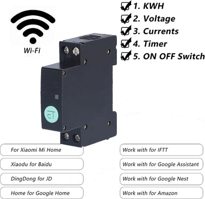 WIFI Schutzschalter, Zeitschalter Fernbedienung Smart Timer, WALN Schalter Hutschiene, 1P 100‑230V R