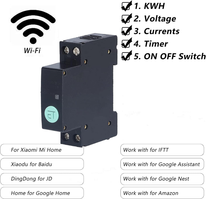 WIFI Schutzschalter, Zeitschalter Fernbedienung Smart Timer, WALN Schalter Hutschiene, 1P 100‑230V R