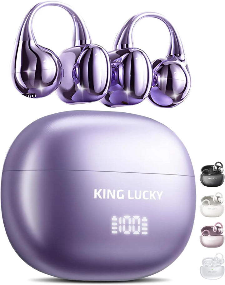 King Lucky Open-Ear-Kopfhörer Kabellos Bluetooth 6.0–Clip-On-Ohrhörer mit Mikrofon,mit Akkuanzeige,5