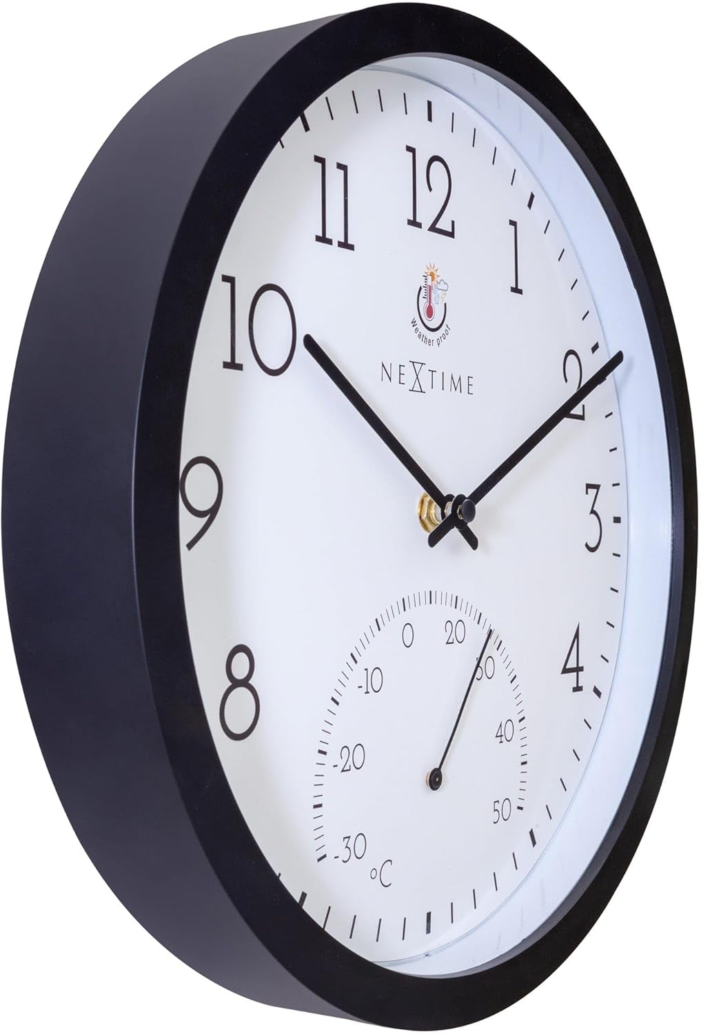 NeXtime Wall Clock (Garden/Inside) 30,5 cm-Time/Temp-Black-Plastic Marigold, One Size