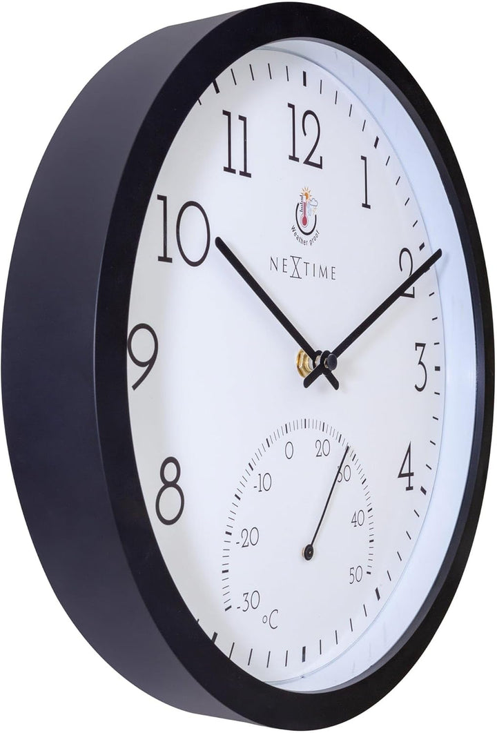 NeXtime Wall Clock (Garden/Inside) 30,5 cm-Time/Temp-Black-Plastic Marigold, One Size