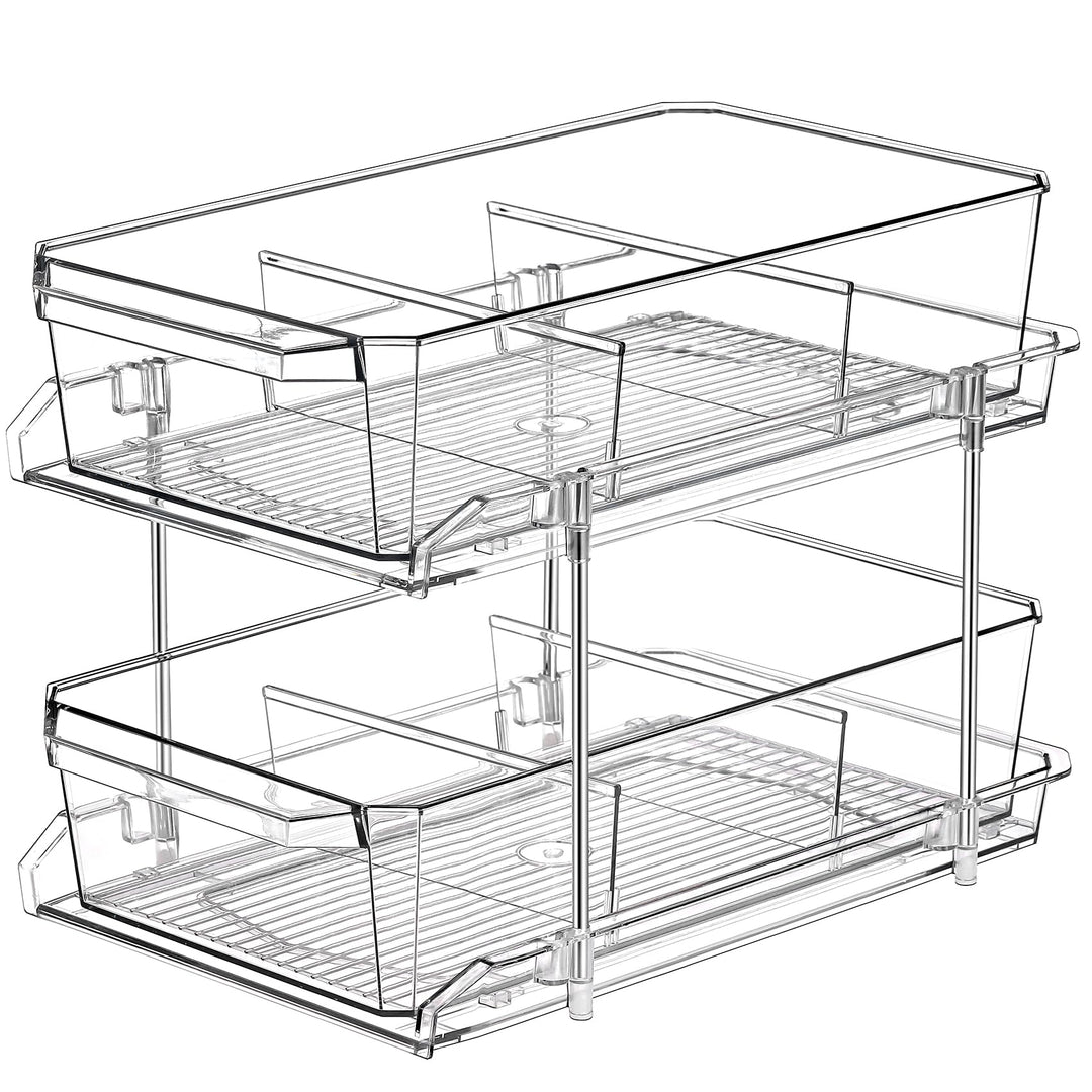 2-stöckiger transparenter Organizer mit Trennwänden für Schrank/Theke, vielseitig verwendbarer auszi