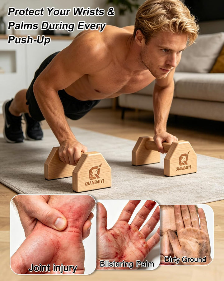 Liegestützgriffe aus Holz, 2er Set Parallettes Calisthenics Griffe, rutschfest, gelenkschonend, stab