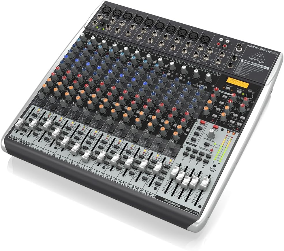 Behringer XENYX QX2442USB Premium 4/2-Bus-Mixer mit 24 Eingängen, XENYX-Mikrofonvorverstärkern und -