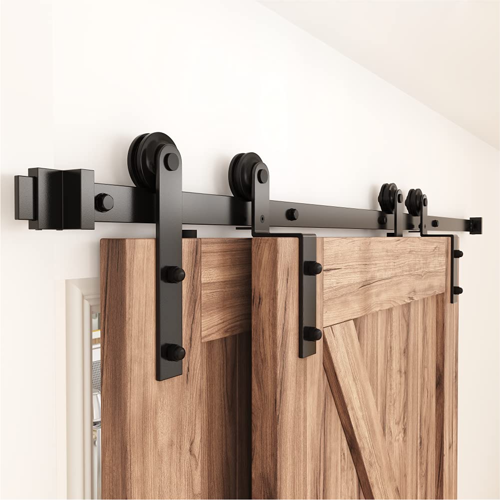 WINSOON 200CM/6.6FT Schiebetür Komplettset Bypass Doppeltür Schiebetürschiene Schiebetür, Schwarz Sc