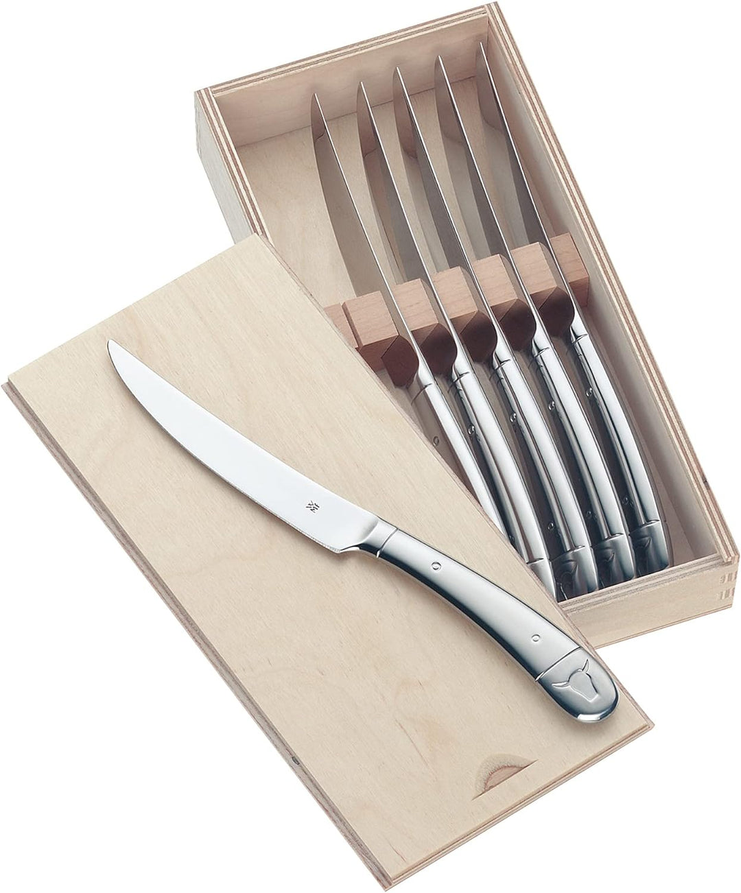 WMF Steakmesser Set 6-teilig, Pizzamesser, Cromargan Edelstahl poliert, Wellenschliff, spülmaschinen