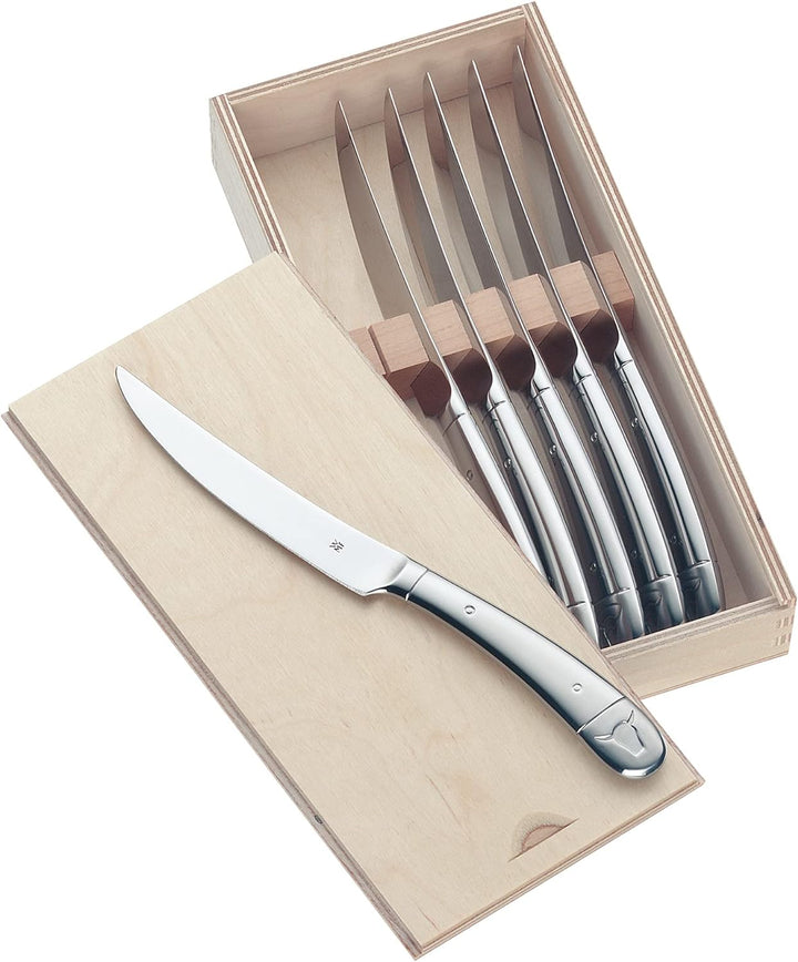 WMF Steakmesser Set 6-teilig, Pizzamesser, Cromargan Edelstahl poliert, Wellenschliff, spülmaschinen