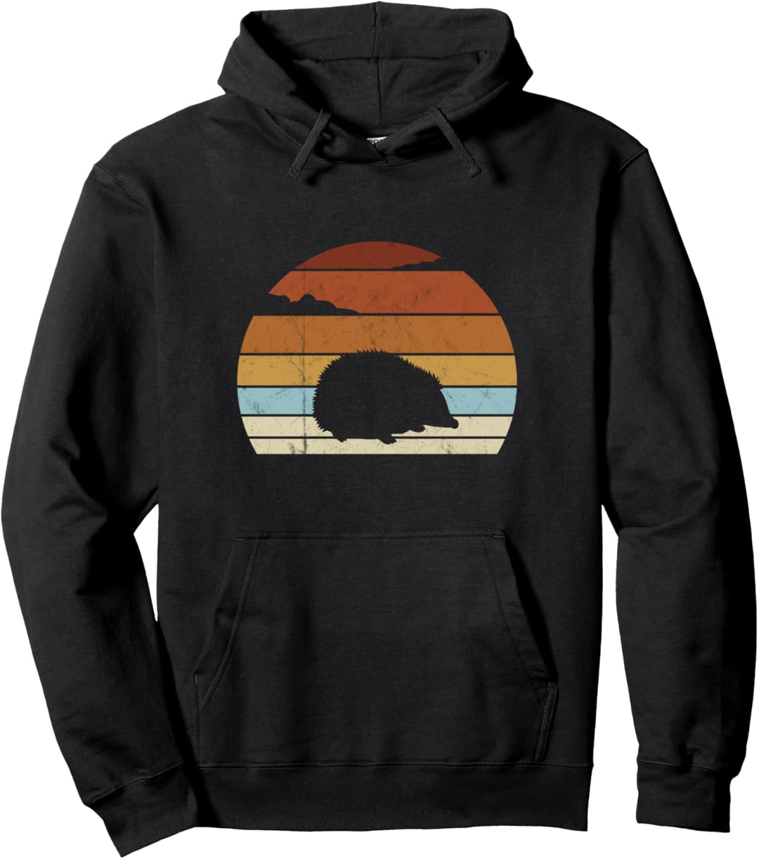 Retro 80er Igel Silhouette vor Vintage Sonnenuntergang Pullover Hoodie