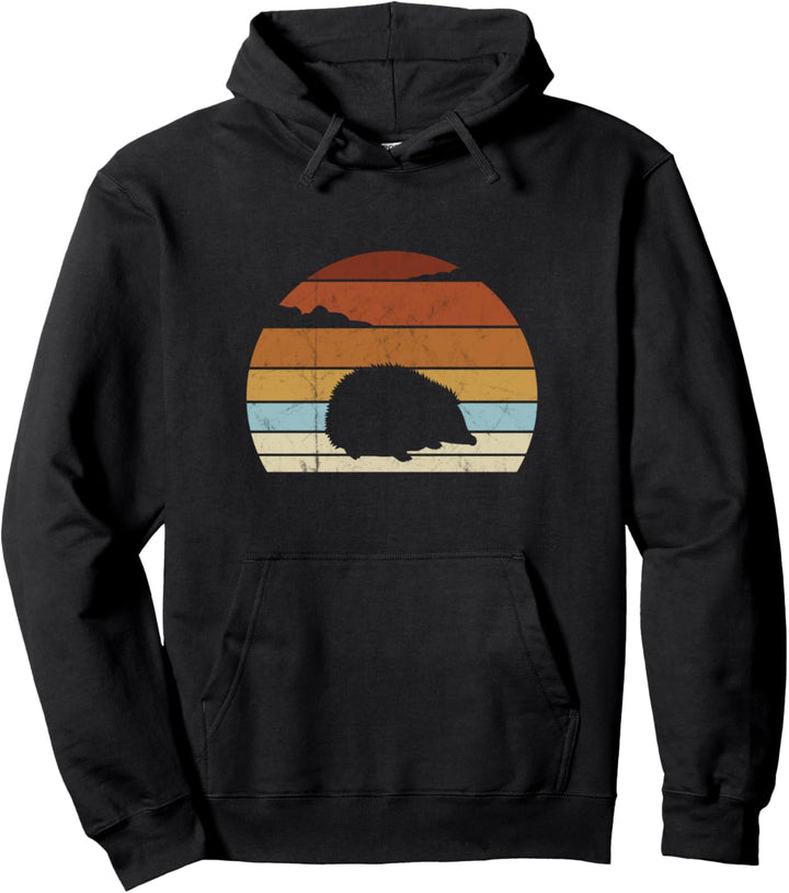 Retro 80er Igel Silhouette vor Vintage Sonnenuntergang Pullover Hoodie